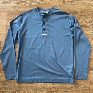 Scotch & Soda Henley Shirt Blue Long Sleeve Cotton Men's Size Large